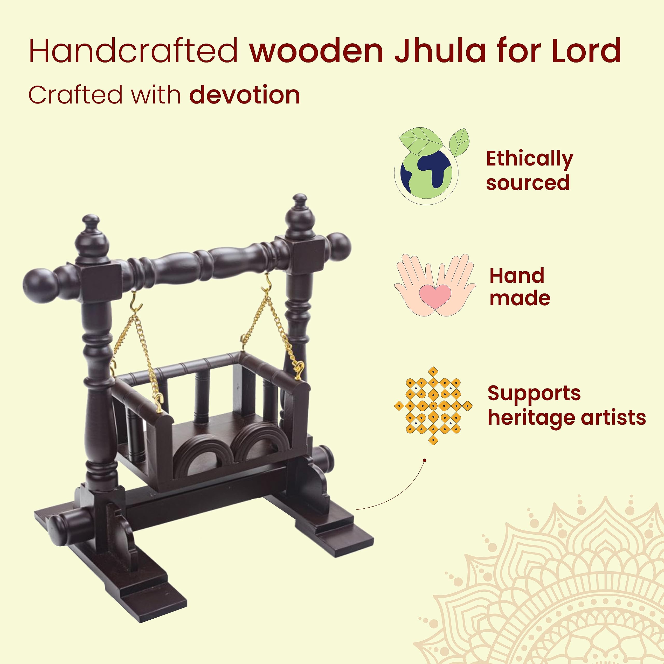 Soulveda Kraftz Handcrafted White Teakwood Jhoola/Jhula for Krishna Janmashtami/Bal Gopal/Ladoo Gopal/Kaanha/Hindola Celebration